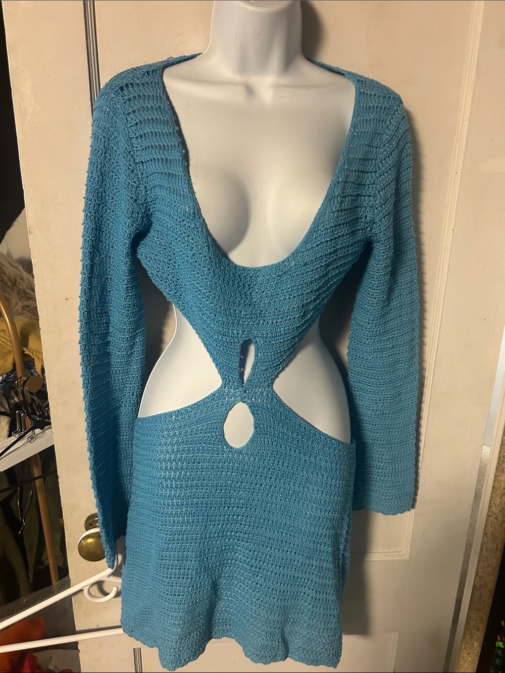 Blue Crochet Cutout Swim Coverup